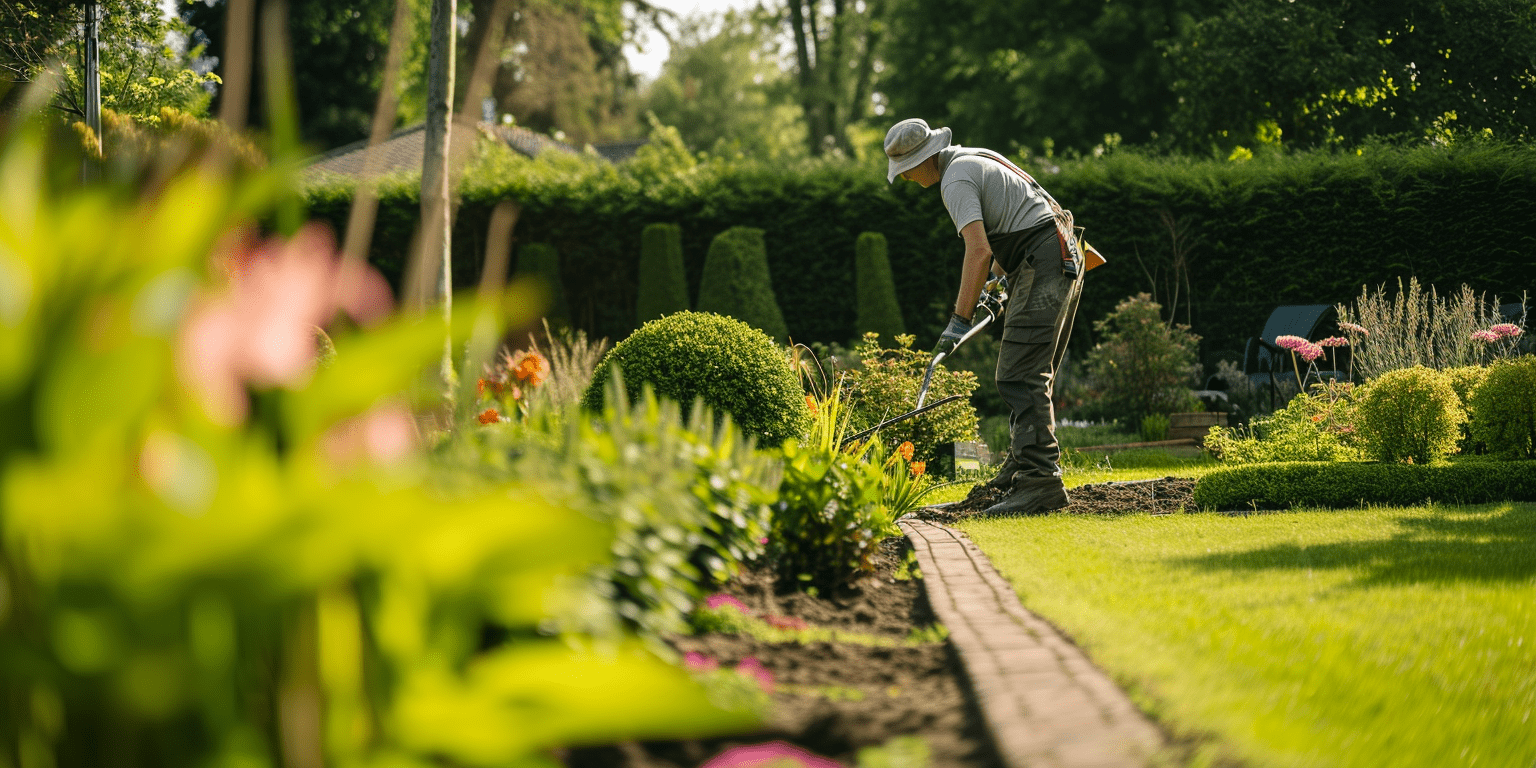 man werkt in de tuin